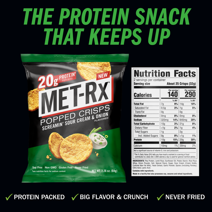 Met-Rx Popped Crisps Screamin' Sour Cream & Onion (6 Bags)